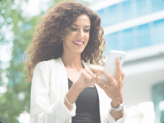 In this image a woman is looking at a personalised landing page.