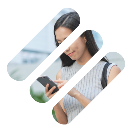The woman is reading a MMS message she received with a Mobile Landing Page