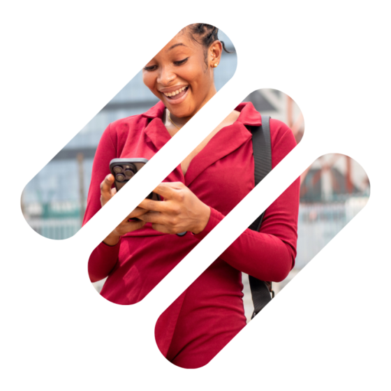 This image shows the excitement on the face of a woman who has just discovered the gift hidden in the scratch card she received with her SMS Message.