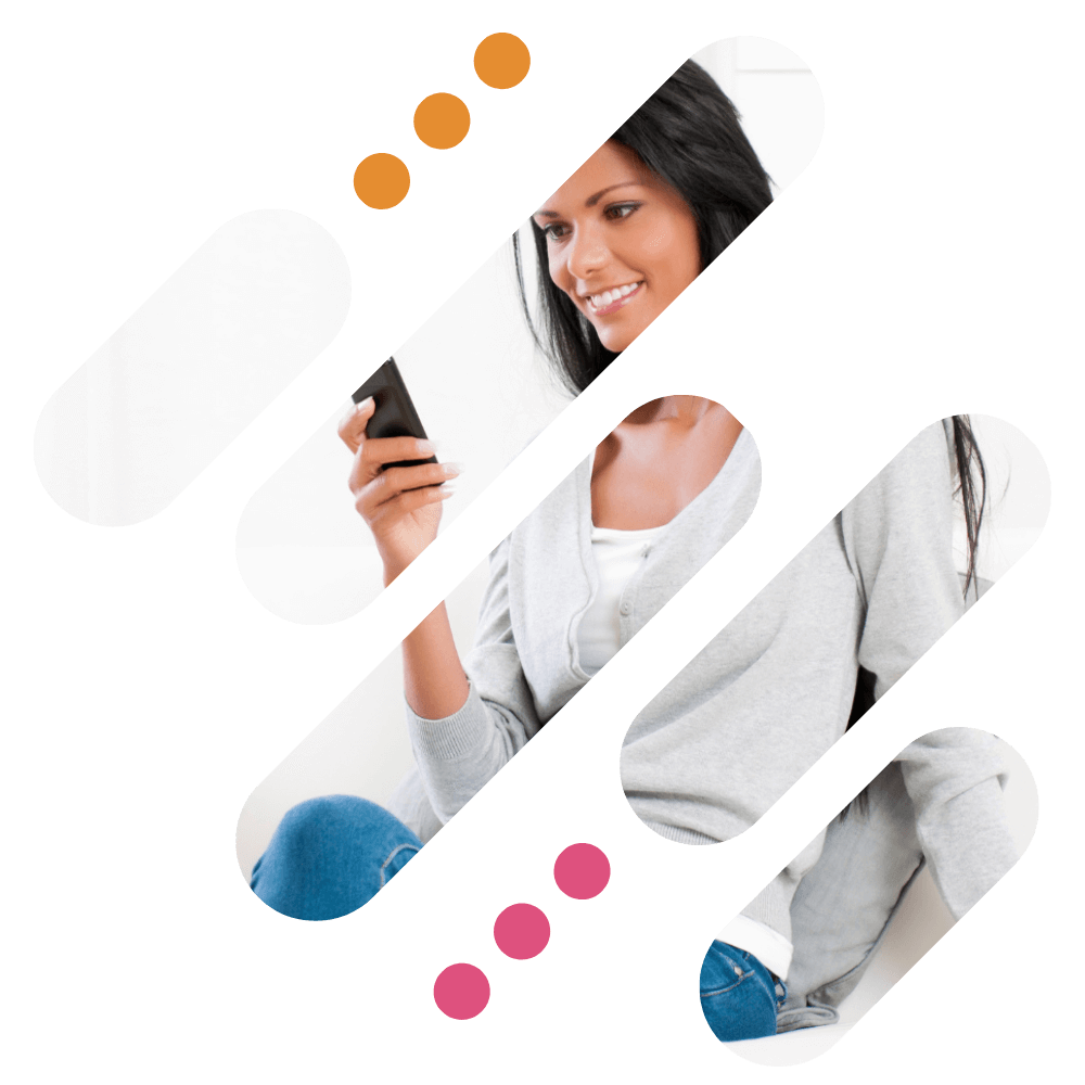 The woman in this image is reading a MMS message she received with a Sender ID