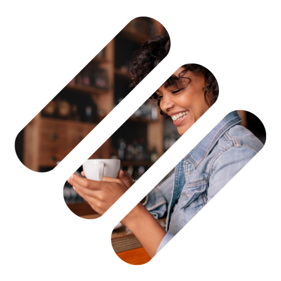 The woman in this picture is reading a message she received with a Sender ID