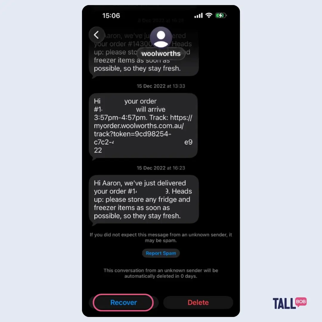 iOS 26 Update: A mock-up of a Spam message and how it can be recovered